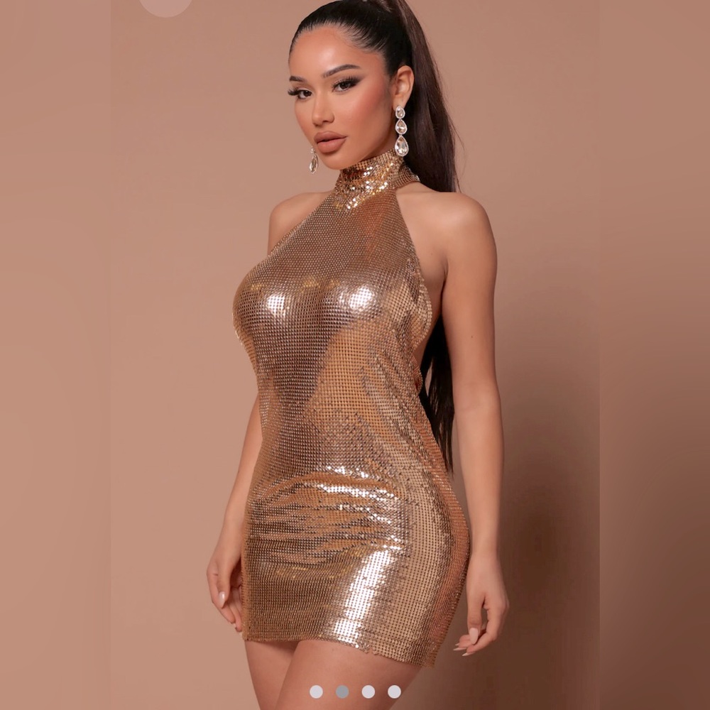Gold Metal Mesh Dress. New with tags!  Size Medium. Sold out ! From Shein.